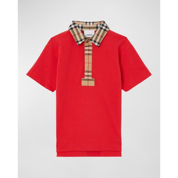 Burberry 'Kb5' Red Cotton Johane Ss Polo W Check C Size 12 Y - Picture 1 of 5